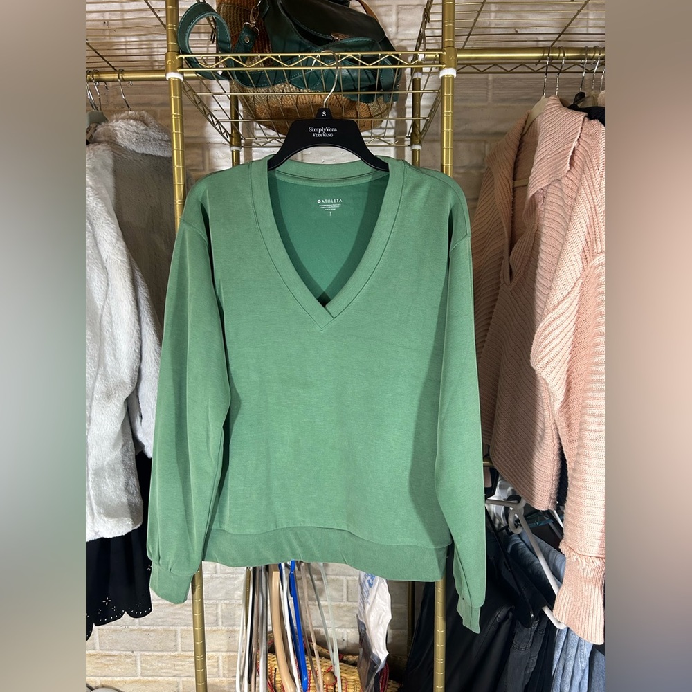 Athleta Green V-Neck Sweater